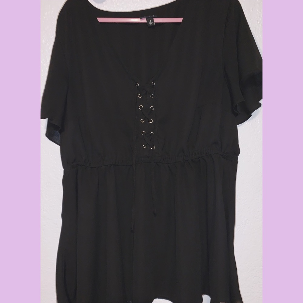 Torrid black lace-up georgette baby doll blouse